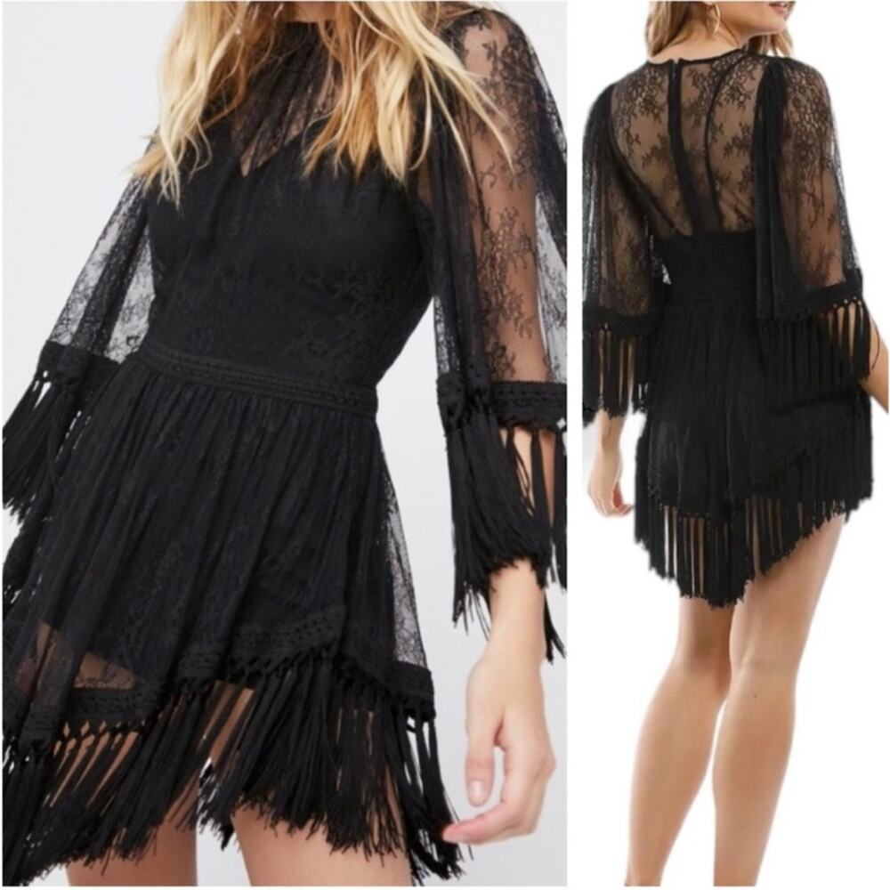 ALICE MCCALL Ready Girl Black Lace Fringe Dress with Tassels Size US 6